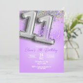 Purple Glitter 11th Birthday Invitation 招待状 (スタンド正面)