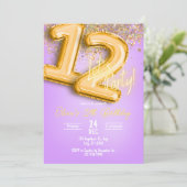 Purple Glitter 12th Birthday Invitation 招待状 (スタンド正面)