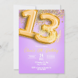 Purple Glitter 13th Birthday Invitation 招待状