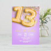 Purple Glitter 13th Birthday Invitation 招待状 (スタンド正面)
