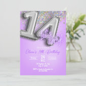 Purple Glitter 14th Birthday Invitation 招待状 (スタンド正面)
