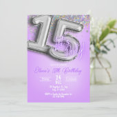 Purple Glitter 15th Birthday Invitation 招待状 (スタンド正面)