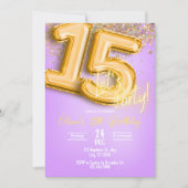 Purple Glitter 15th Birthday Invitation 招待状 (正面)