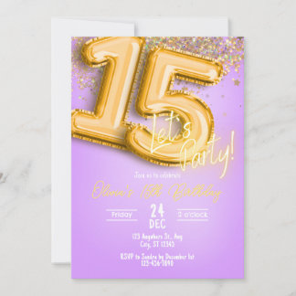 Purple Glitter 15th Birthday Invitation 招待状