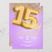Purple Glitter 15th Birthday Invitation 招待状 (正面/裏面)