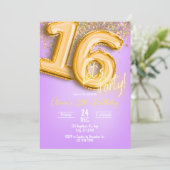 Purple Glitter 16th Birthday Invitation 招待状 (スタンド正面)