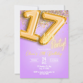 Purple Glitter 17th Birthday Invitation 招待状