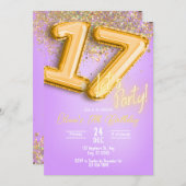 Purple Glitter 17th Birthday Invitation 招待状 (正面/裏面)