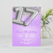Purple Glitter 17th Birthday Invitation 招待状 (スタンド正面)