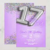 Purple Glitter 17th Birthday Invitation 招待状 (正面/裏面)
