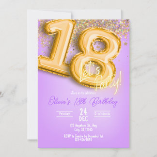 Purple Glitter 18th Birthday Invitation 招待状