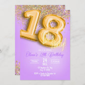 Purple Glitter 18th Birthday Invitation 招待状 (正面/裏面)