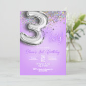 Purple Glitter 3rd Birthday Invitation 招待状 (スタンド正面)