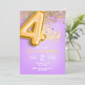 Purple Glitter 4th Birthday Invitation 招待状 (スタンド正面)