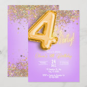 Purple Glitter 4th Birthday Invitation 招待状 (正面/裏面)