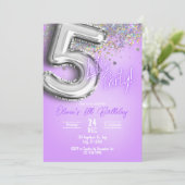 Purple Glitter 5th Birthday Invitation 招待状 (スタンド正面)
