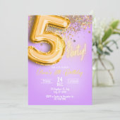 Purple Glitter 5th Birthday Invitation 招待状 (スタンド正面)