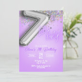 Purple Glitter 7th Birthday Invitation 招待状 (スタンド正面)