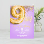 Purple Glitter 9th Birthday Invitation 招待状 (スタンド正面)
