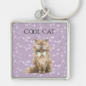 Purple Glitter Brown Cool Cat Glasses   キーホルダー (正面)