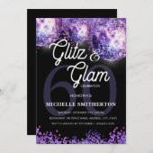 Purple Glitter Disco Glitz Glam 60th Birthday Invi 招待状 (正面/裏面)