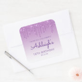 Purple Glitter Drip 18th Birthday Party Thank You スクエアシール (封筒)