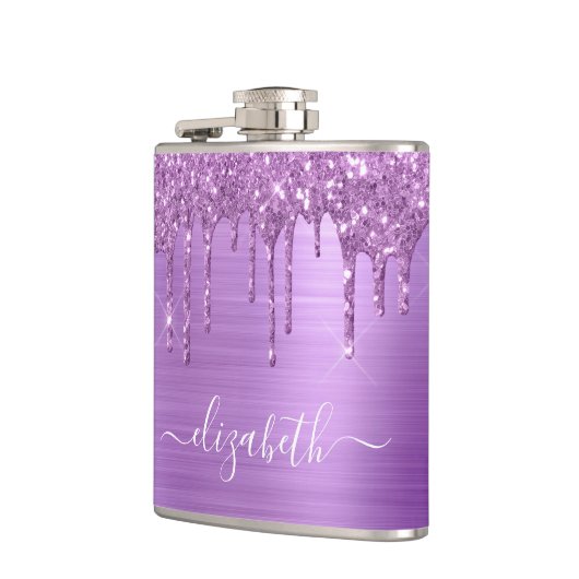 Purple Glitter Drips Personalized フラスク (左)