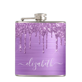 Purple Glitter Drips Personalized フラスク