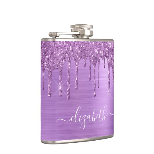 Purple Glitter Drips Personalized フラスク (右)
