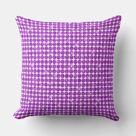 Purple Glitter Glam Faux Bling Throw Pillow クッション (正面)