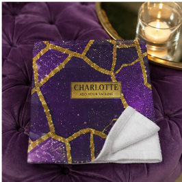 Purple Glitter Gold Geometric Mosaic Luxe Glamorou ウォッシュタオル