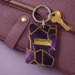 Purple Glitter Gold Geometric Mosaic Luxe Glamorou キーホルダー