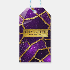 Purple Glitter Gold Geometric Mosaic Luxe Glamorou ギフトタグ