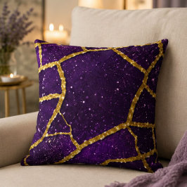 Purple Glitter Gold Geometric Mosaic Luxe Glamorou クッション