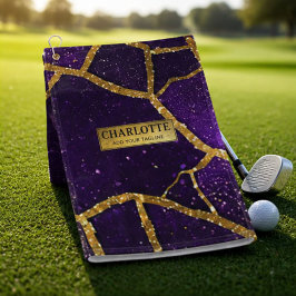 Purple Glitter Gold Geometric Mosaic Luxe Glamorou ゴルフタオル