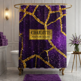 Purple Glitter Gold Geometric Mosaic Luxe Glamorou シャワーカーテン