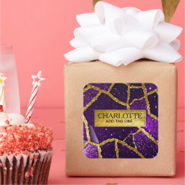 Purple Glitter Gold Geometric Mosaic Luxe Glamorou スクエアシール