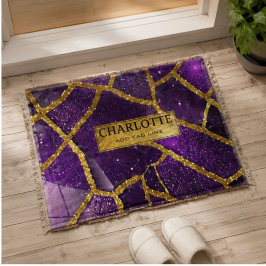 Purple Glitter Gold Geometric Mosaic Luxe Glamorou スローブランケット