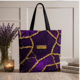 Purple Glitter Gold Geometric Mosaic Luxe Glamorou トートバッグ