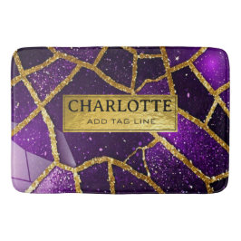 Purple Glitter Gold Geometric Mosaic Luxe Glamorou バスマット