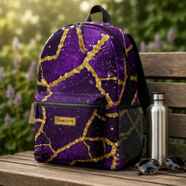 Purple Glitter Gold Geometric Mosaic Luxe Glamorou プリントバックパック