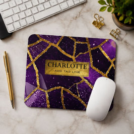 Purple Glitter Gold Geometric Mosaic Luxe Glamorou マウスパッド