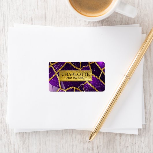 Purple Glitter Gold Geometric Mosaic Luxe Glamorou ラベル (インサイチュ)