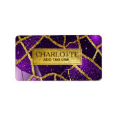 Purple Glitter Gold Geometric Mosaic Luxe Glamorou ラベル (正面)