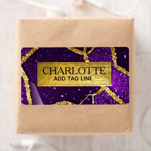 Purple Glitter Gold Geometric Mosaic Luxe Glamorou ラベル (インサイチュ)