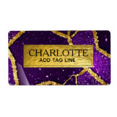 Purple Glitter Gold Geometric Mosaic Luxe Glamorou ラベル (正面)
