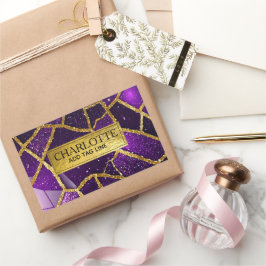 Purple Glitter Gold Geometric Mosaic Luxe Glamorou 長方形シール