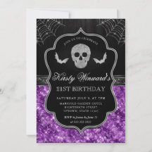 Purple Glitter Skull and Spider Web 21st Birthday
