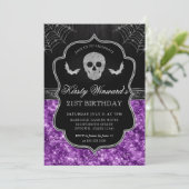 Purple Glitter Skull and Spider Web 21st Birthday 招待状 (スタンド正面)