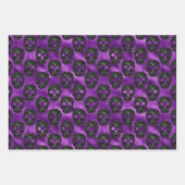 Purple Glitter Skull Halloween Pattern Design ラッピングペーパーシート (正面2)